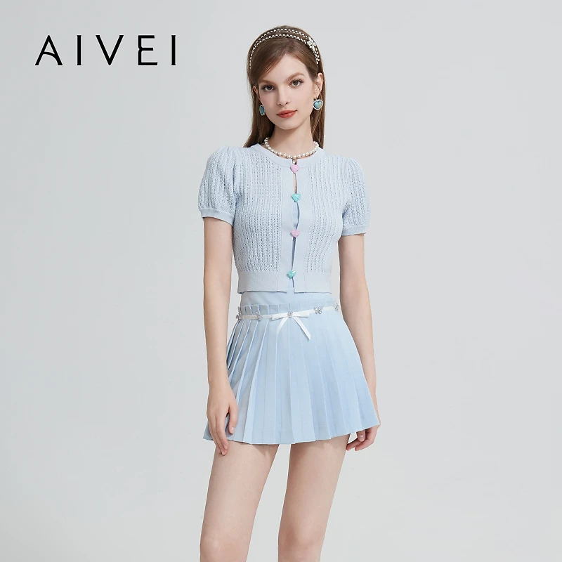 AIVEI艾薇春夏新多巴胺薄荷曼波小清新甜妹镂空针织衫R0160132