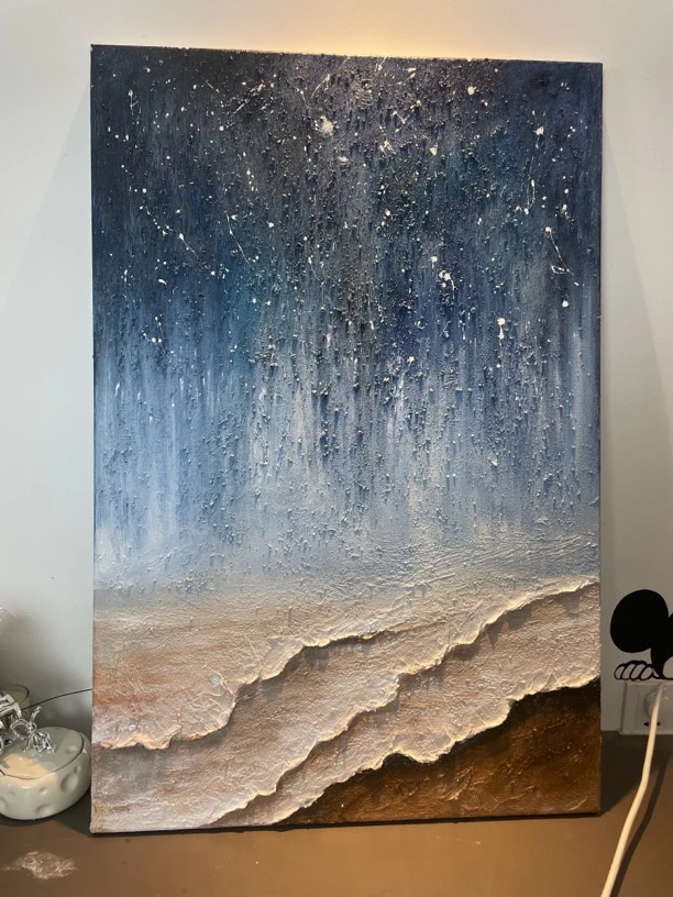 60*90简约星空海浪肌理画（适当客厅卧室等）