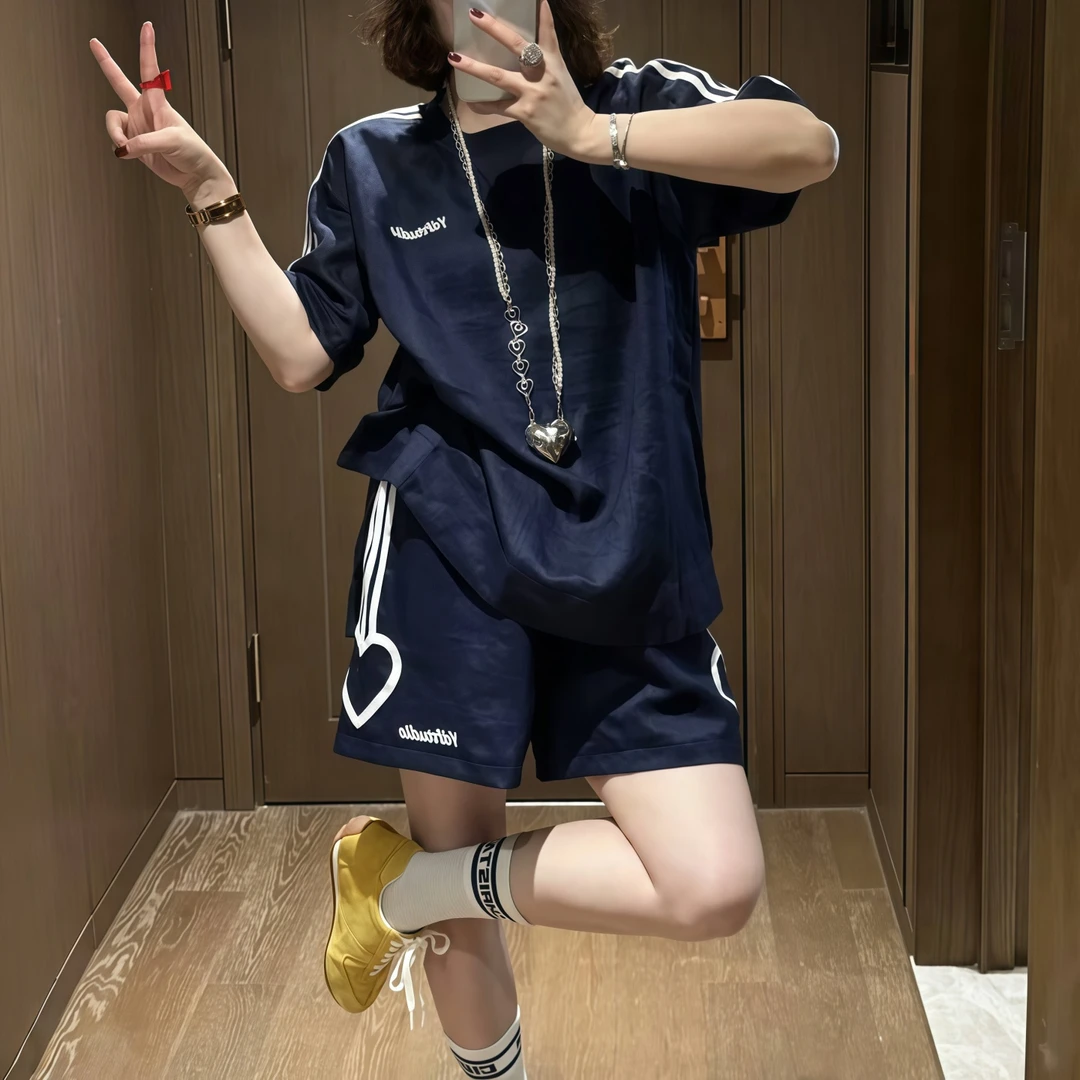 运动风休闲时尚套装女2025夏季大码胖MM短袖T恤+阔腿裤减龄两件套