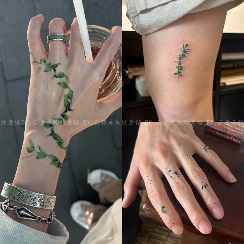 绿叶在蔓延生长 防水纹身贴高颜值小清新持久仿真叶手臂大腿贴纸
