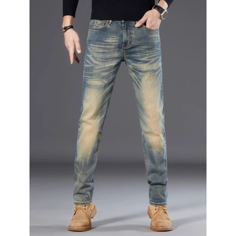 复古牛仔裤男春季新款高端纳米潮牌百搭修身直筒裤美式休闲裤子男