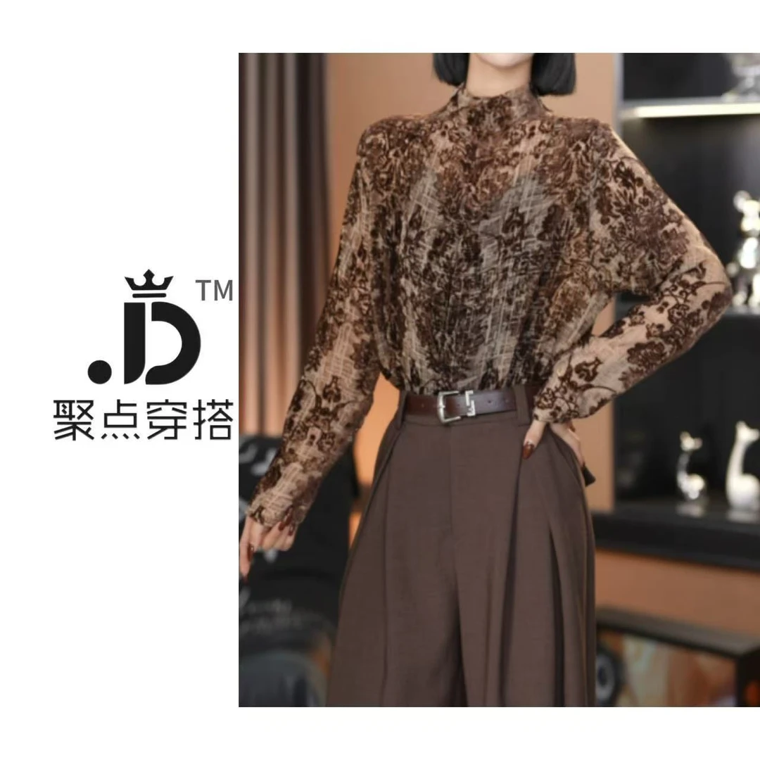 JUDIAN-【梦花纱语】植绒半高领后背拉链气质秋季打底8jd00325