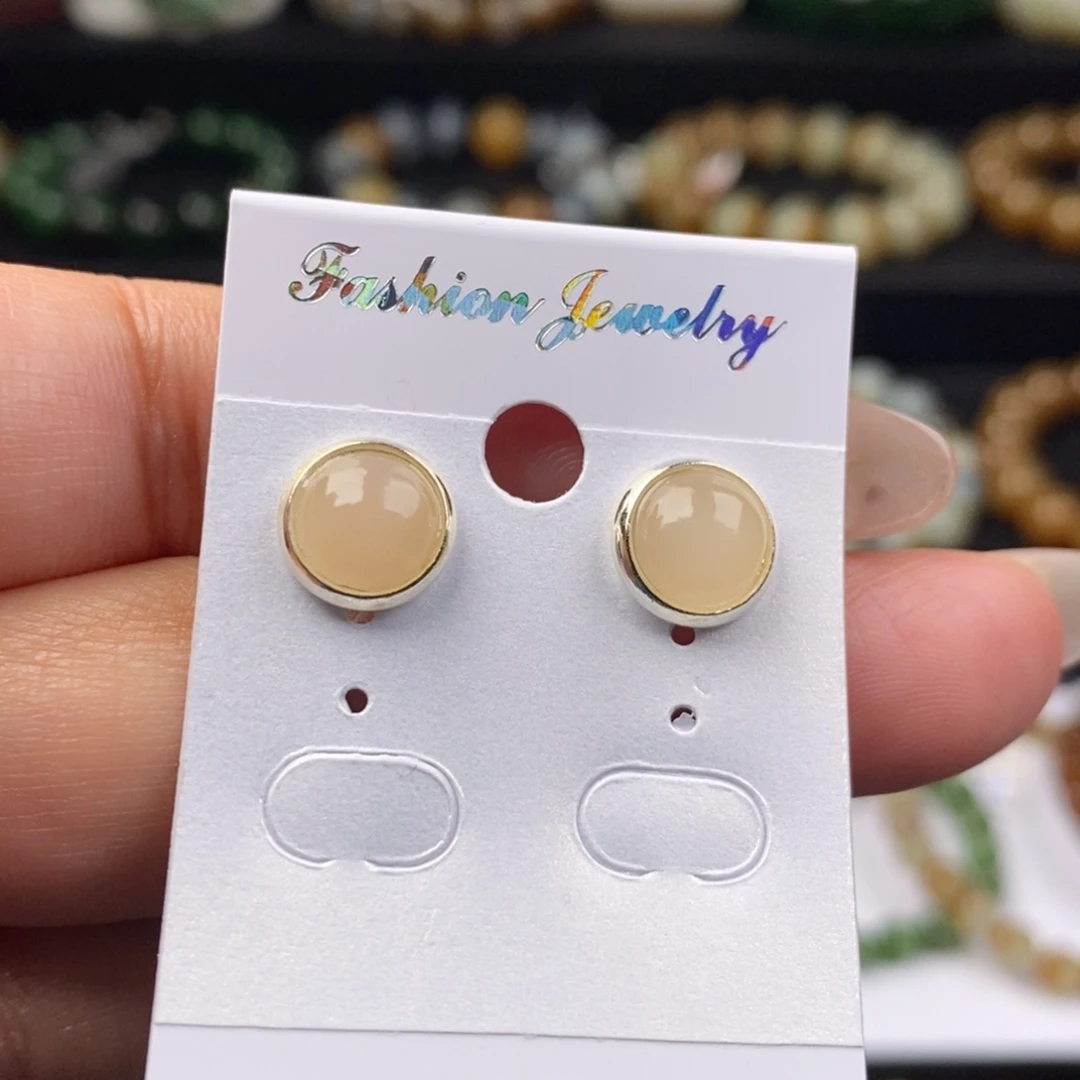 和田玉耳环银S925镶嵌