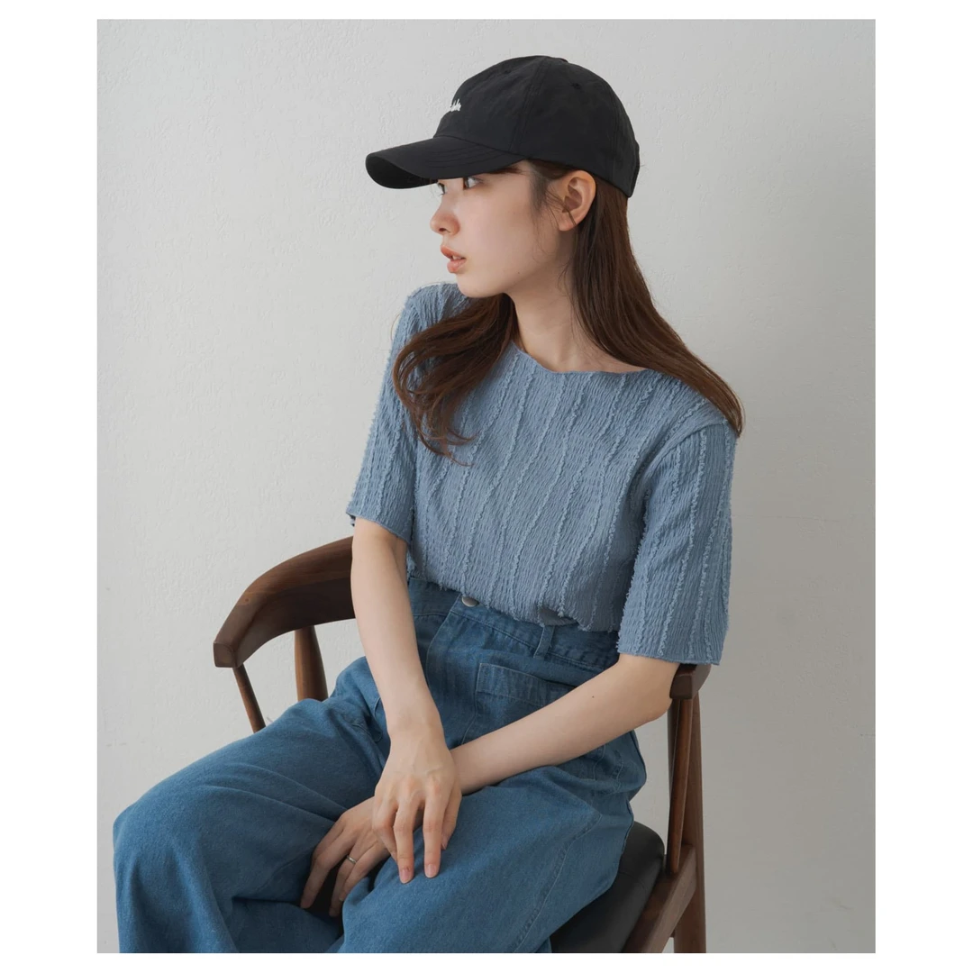 【TaKuMi】 夏季新款 K 毛边拼接立体纹理感简约百搭上衣