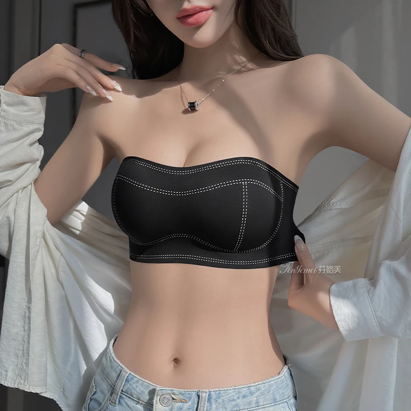 无肩带内衣女防滑聚拢小胸美背吊带裙专用防下垂文胸裹胸抹胸薄款