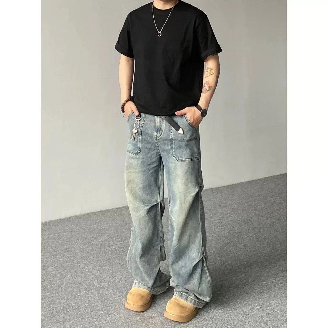 柏利仓潮牌10-9直播专用休闲工装牛仔水洗长裤夏季宽松直筒百搭