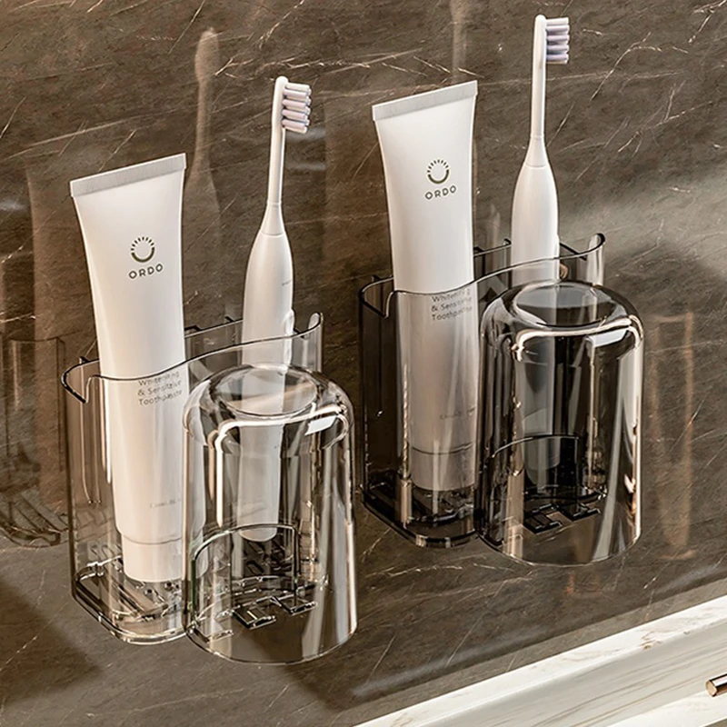 牙杯置物架轻奢免打孔牙刷杯架壁挂式卫生间牙膏牙杯沥水卫浴收纳