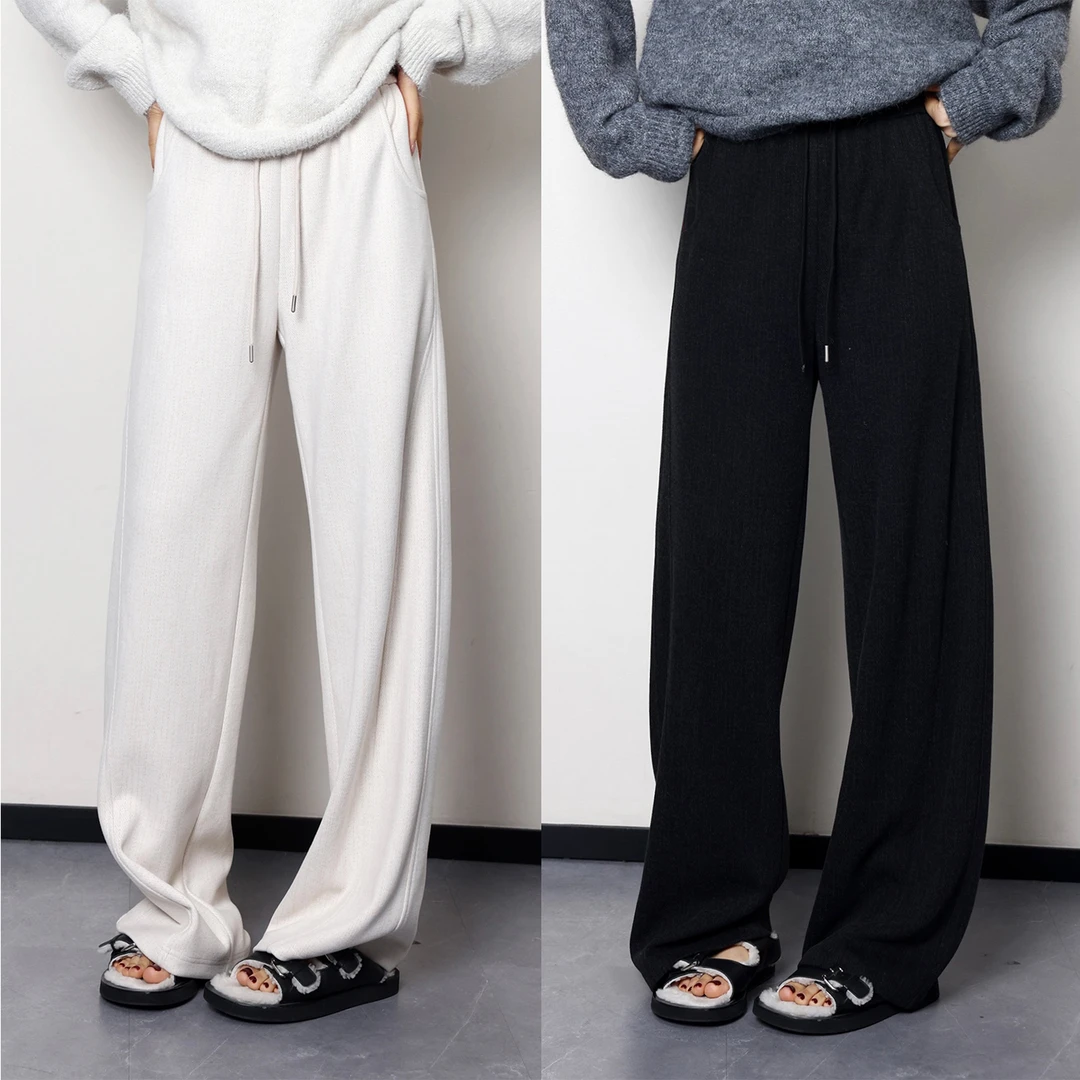 QC宣宣【懒人针织裤】微胖大码女冬季时尚宽松直筒休闲裤ZY409H14