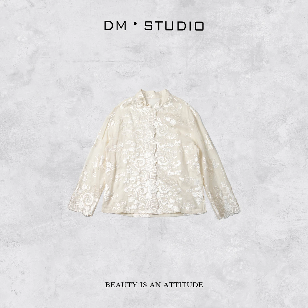 DEDM-DM•STUDIO/气质法式优雅重工刺绣花边100%苎麻衬衫（5YC151）