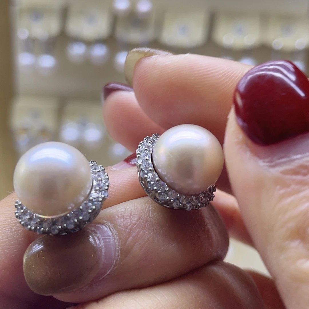 耳饰银S925镶嵌淡水珍珠