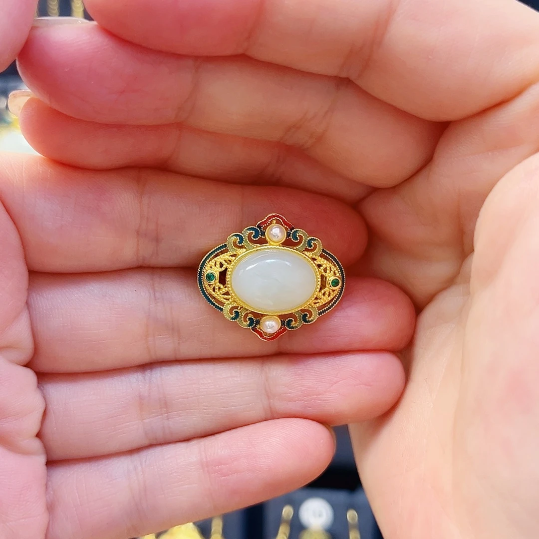 和田玉银S925镀金镶嵌戒指