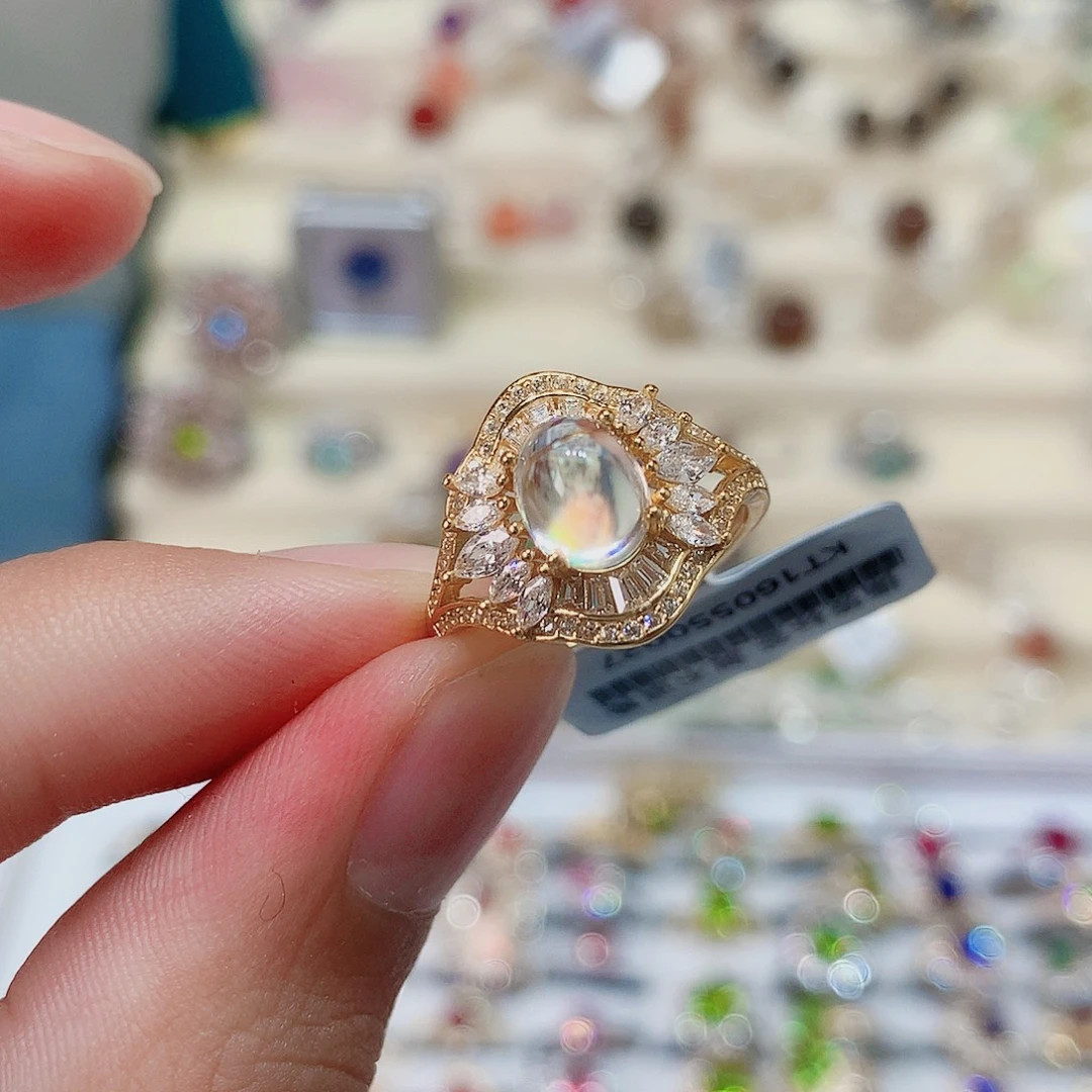 戒指戒指月光石银S925镶嵌