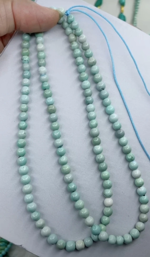 天然原矿绿松石珠链卡5+