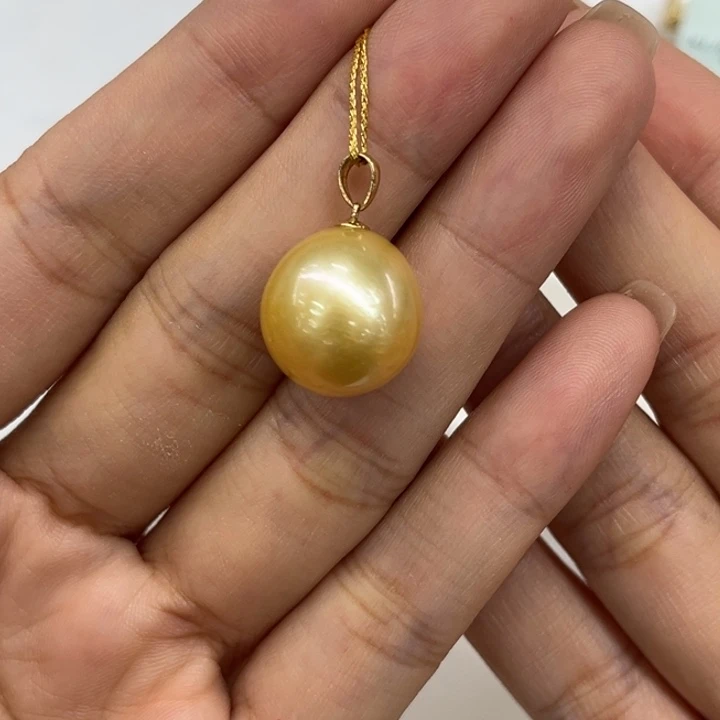 18K金镶嵌吊坠(不含链)海水珍珠14-15mm