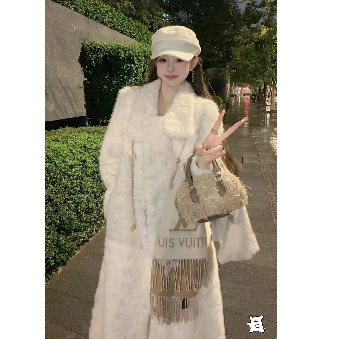 2025新款小立领花狐时尚百搭高级气质设计师冬装长款加厚毛毛外套