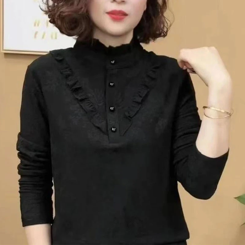 【轻奢气质】秋冬新款时尚气质百搭半高领木耳边套头减龄显瘦打底衫