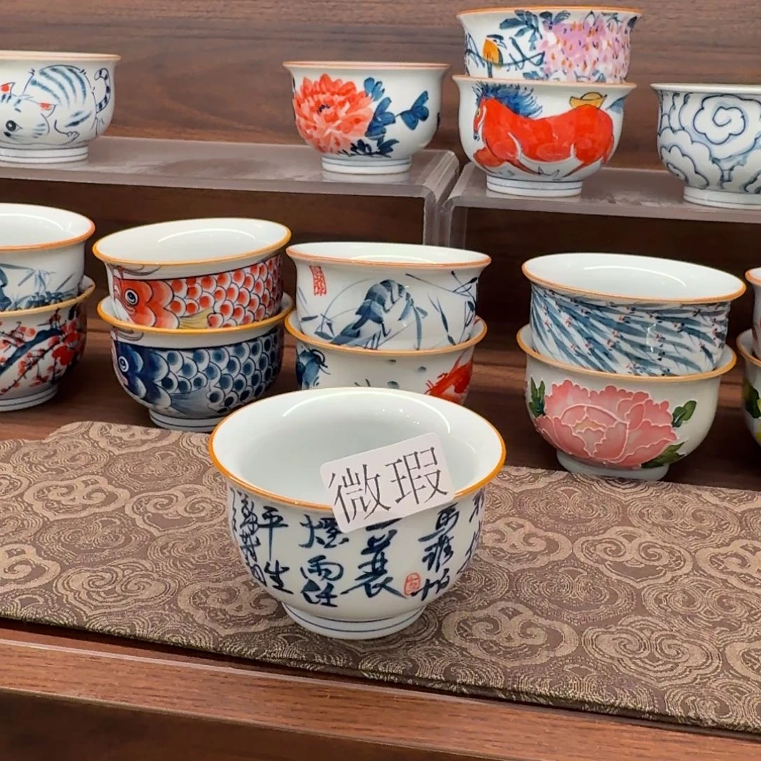 釉下手绘茶具微瑕