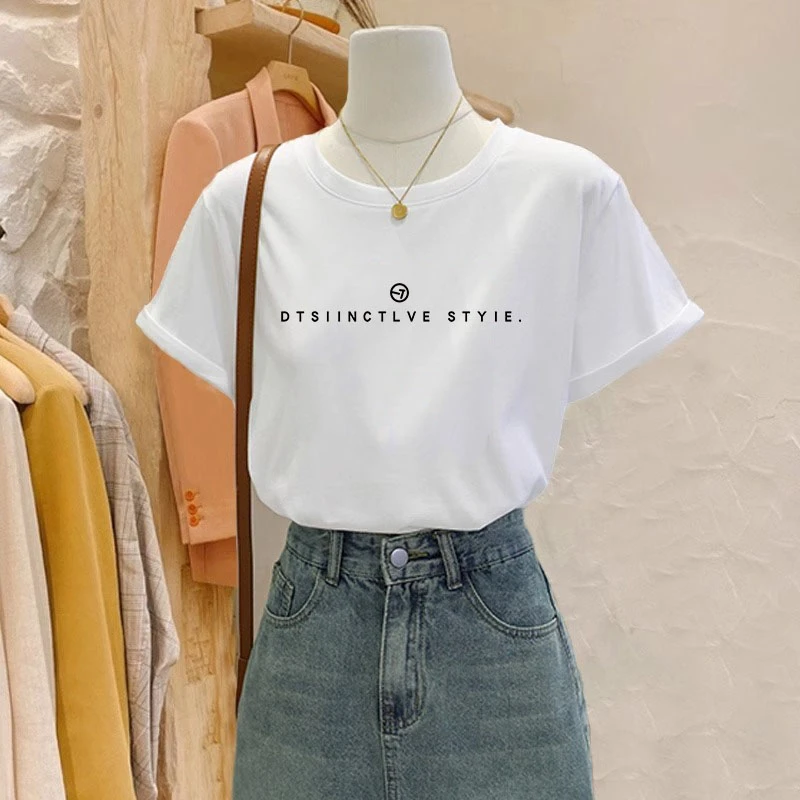 2025新款正肩圆领纯棉短袖t恤女款休闲时尚百搭洋气白色上衣夏季
