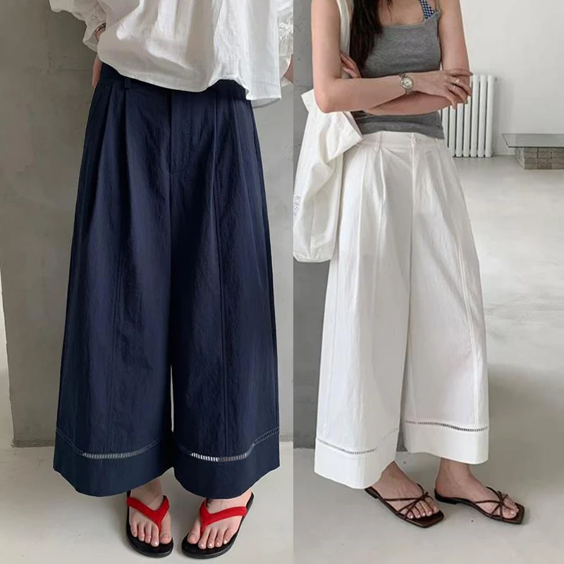 韩版设计感镂空阔腿裤九分裤女夏季薄款宽松时尚百搭休闲裤直筒裤