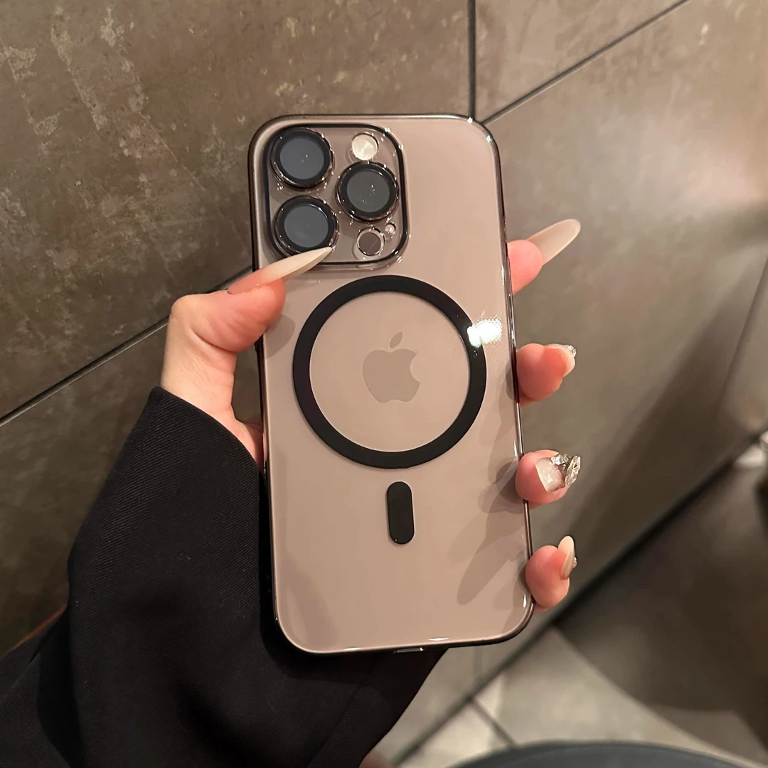 iphone15手机壳苹果13pc硬壳磁吸透明带镜头膜14promax超薄保护套