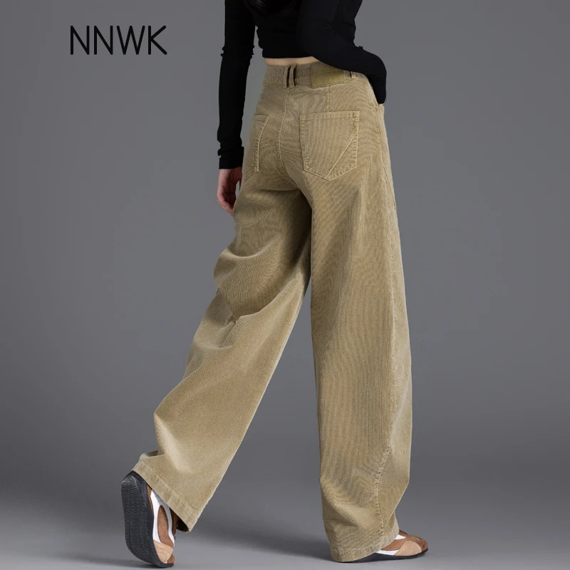 美式灯芯绒休闲裤女2025新款卡其色加绒裤子秋冬松弛感条绒弯刀裤