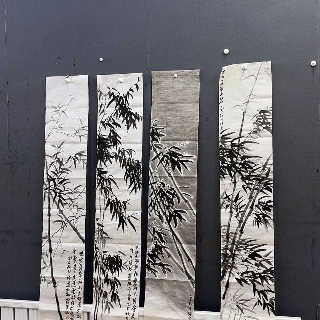 桃***酒国画四条屏花鸟艺