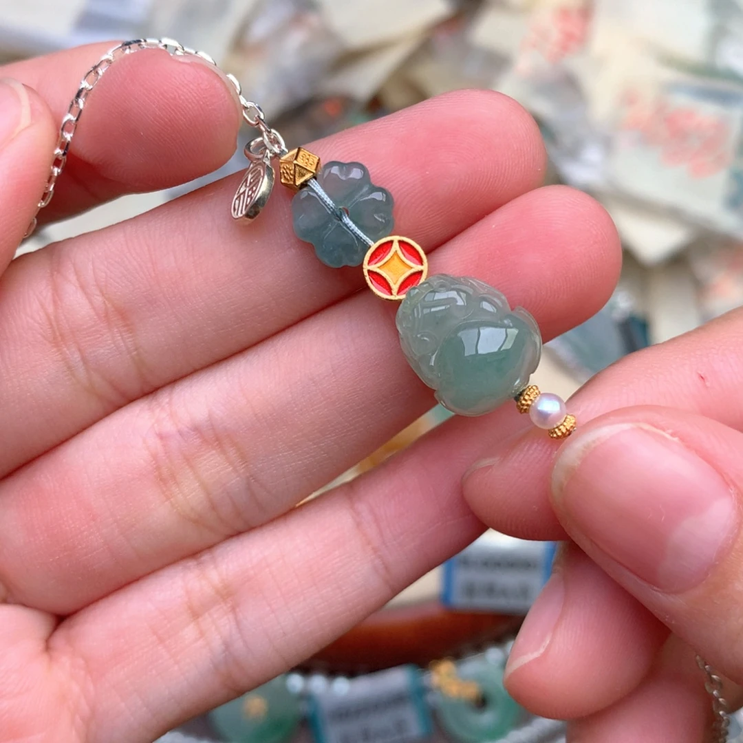 翡翠银S925镶嵌挂件一