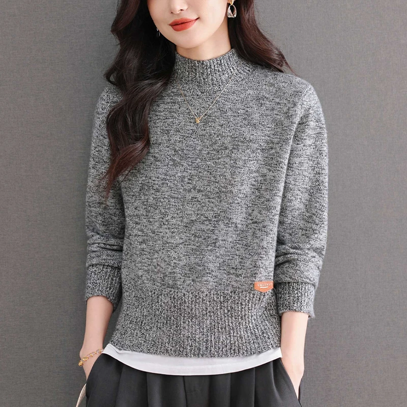 春秋2025新款洋气时髦打底衫女宽松半高领毛衣内搭秋冬大码针织衫