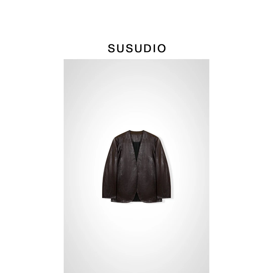 SUSUDIO③ 法式赫本风新潮时尚无领皮衣外套70081