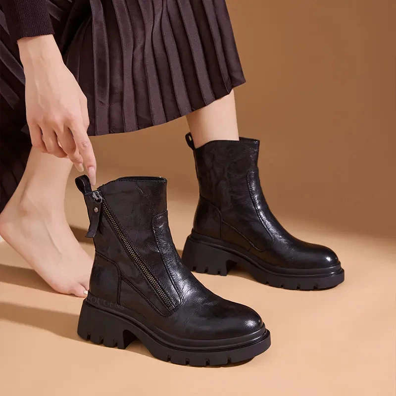 羊皮增高6cm厚底马丁靴女款2025爆款网红瘦瘦靴百搭女款短靴子