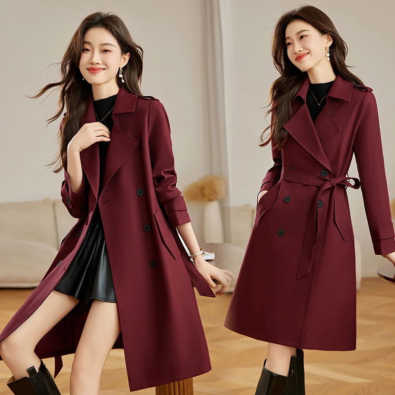 安可拉红风衣女中长款2025年春秋新款高级感今年流行收腰显瘦外套