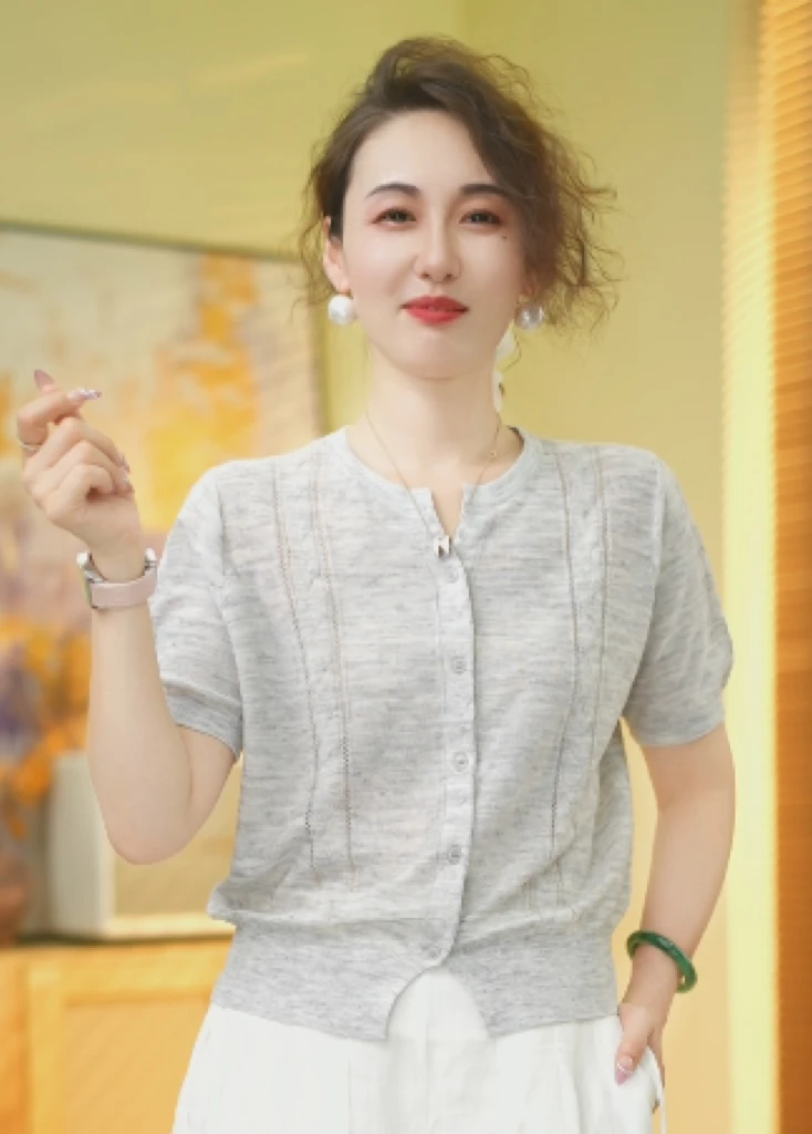 【卓卓专属】V领夏季短袖毛针织衫89823