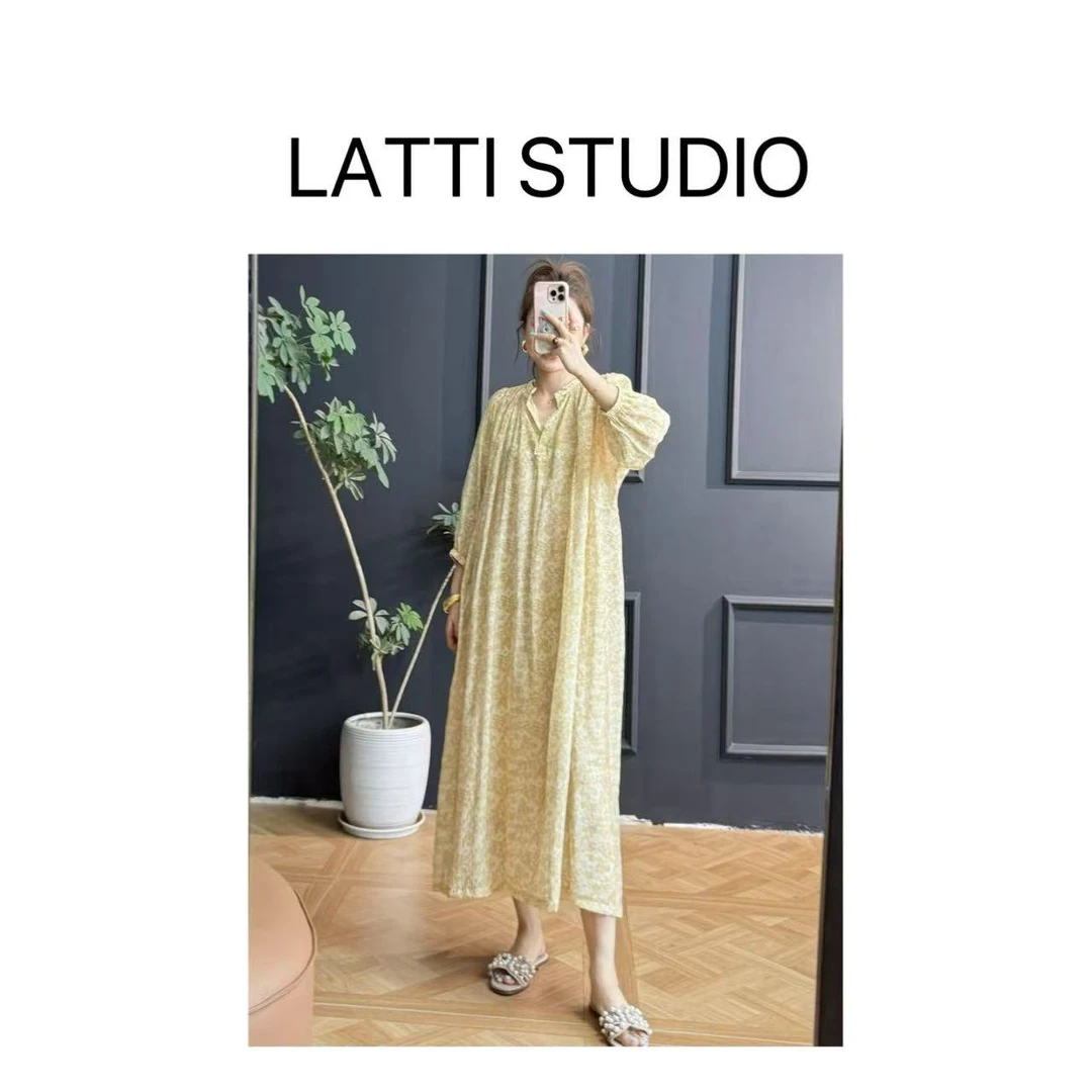 【Latti】橙屿漫纱-甜美浪漫花苞袖设计碎花度假风连衣裙