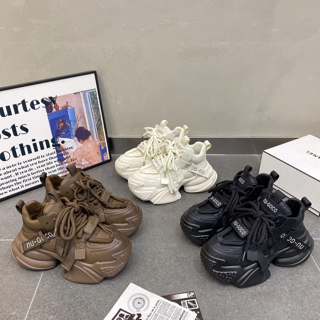 欧货榴莲底显瘦机车老爹鞋2025春款新款皮面拼接松糕底百搭休闲鞋