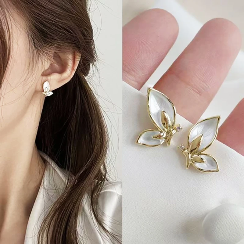 铜合金锆石耳饰 蝴蝶耳钉超仙法式新款耳饰精致气质简约百搭耳环