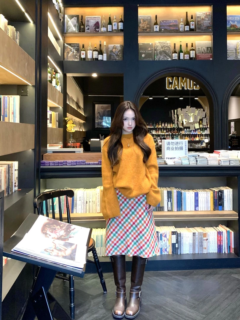 慵懒风气质显瘦长袖套头宽松上衣洋气休闲百搭半身裙时尚套装女