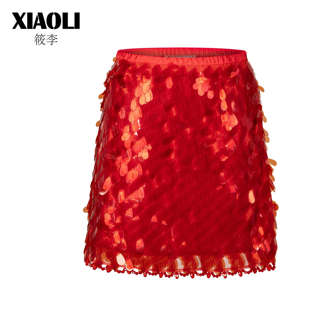 【XIAOLI筱李】2025新年战袍红色仿水晶钉珠派对女士闪片礼服短裙