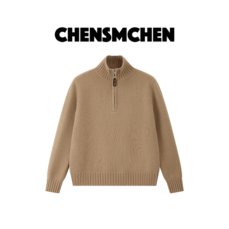 CHENSMCHEN100绵羊毛纯色简约休闲针织衫女宽松显瘦上衣CSZ7640YW