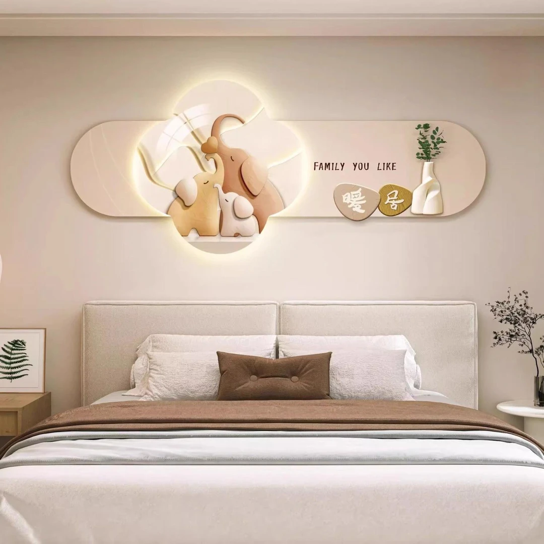 卧室床头装饰画奶油风led灯画轻奢高级感房间背景墙壁画新款挂画