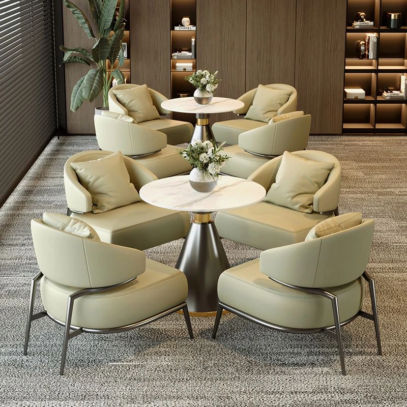 2025款岩板洽谈桌椅组合咖啡厅办公室商务接待休息区休闲一桌四椅