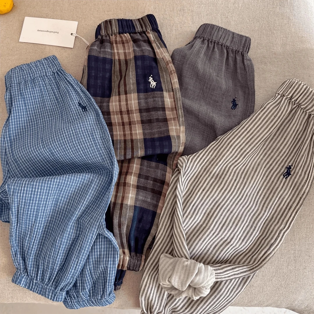 儿童防蚊裤2025夏款男女童日系小马标格子休闲长裤男宝宝束脚裤