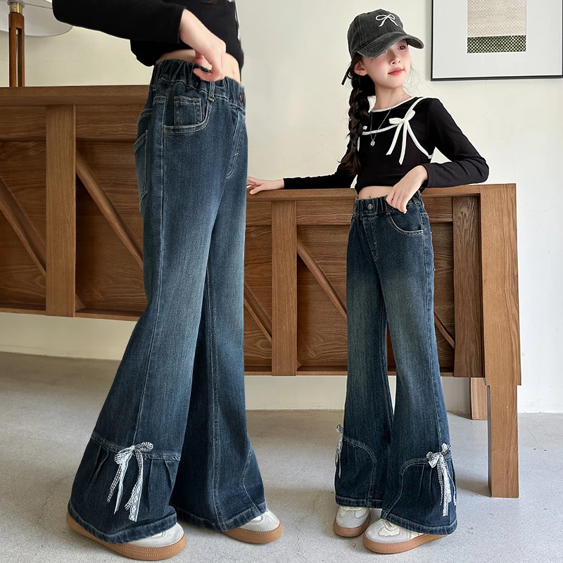 女童喇叭裤春秋2025新款儿童弹力牛仔裤秋装中大童修身显瘦微喇裤