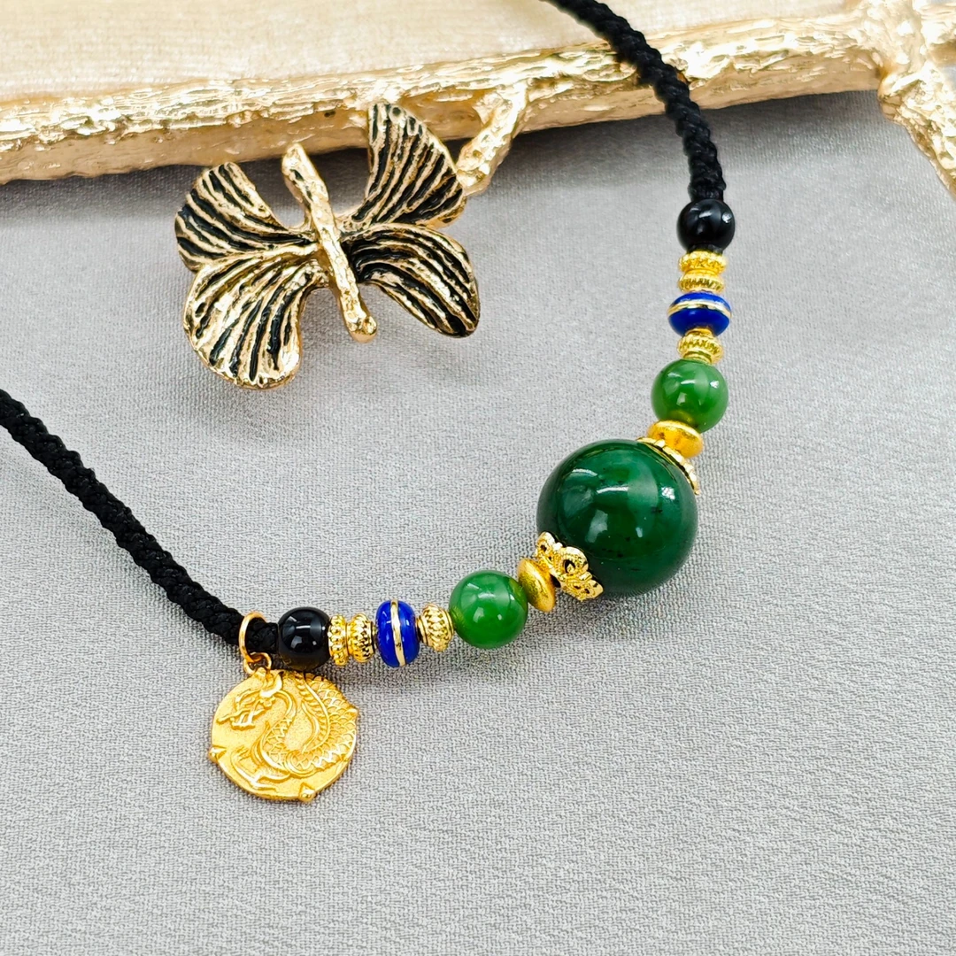 S925银龙纹配饰配时尚碧玉锁骨链/HG-BYDZ-136（多样性发货）