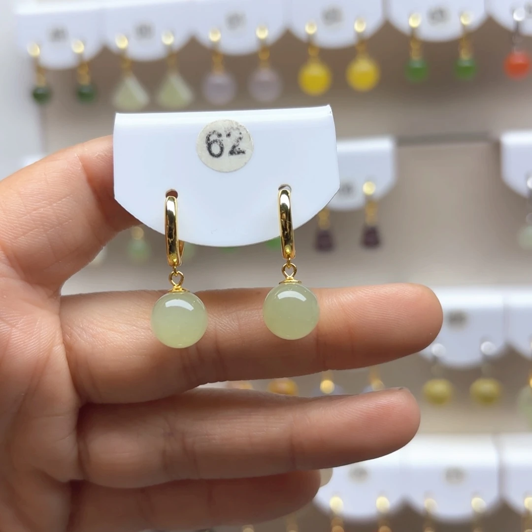 和田玉耳饰银S925镶嵌