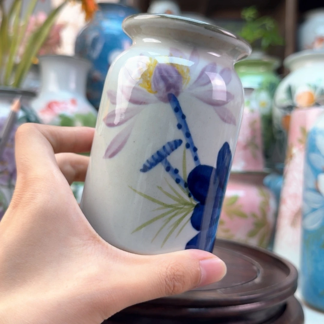 景德镇纯手绘陶瓷花瓶无孔