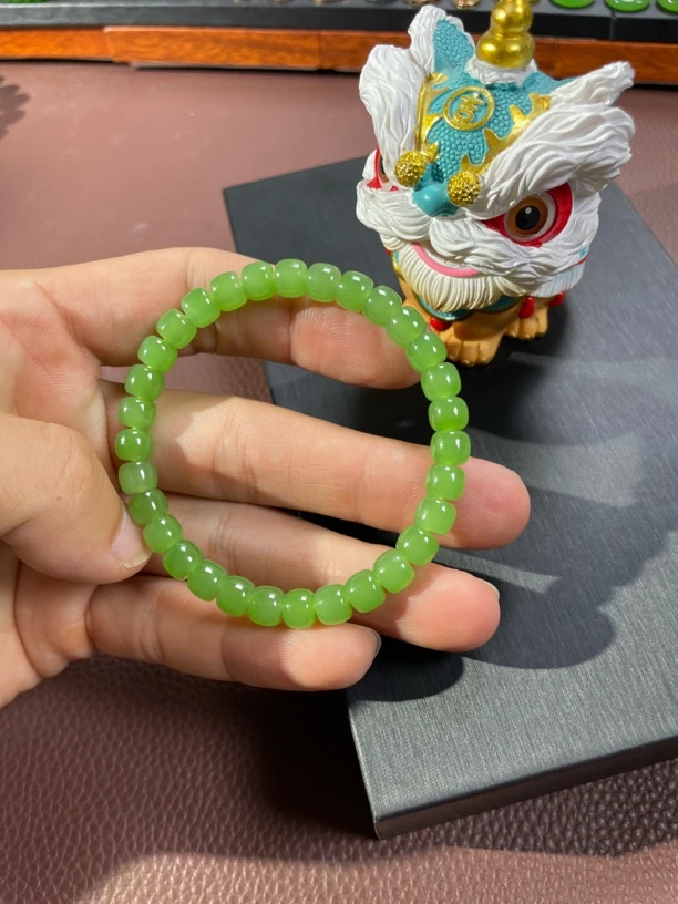 和田玉碧玉苹果绿直切手串老型珠手链乌兰海乌德高翠色碧玉项链