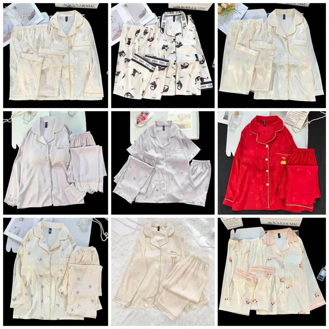 春夏秋爆款薄款柔光丝两件套睡衣女网红时尚家居服