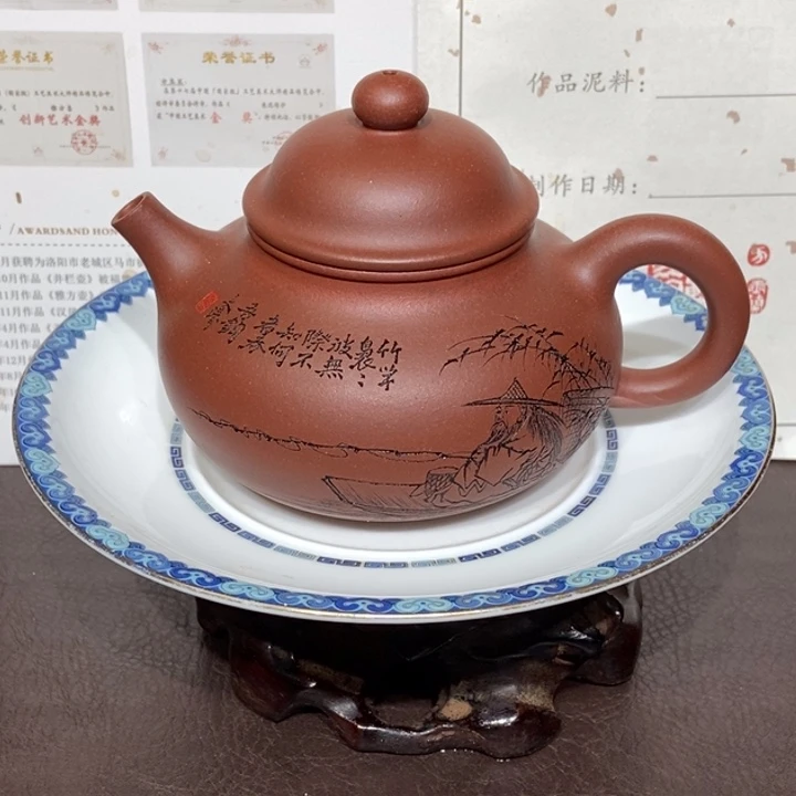 茶壶紫砂万文涛刻绘全手230