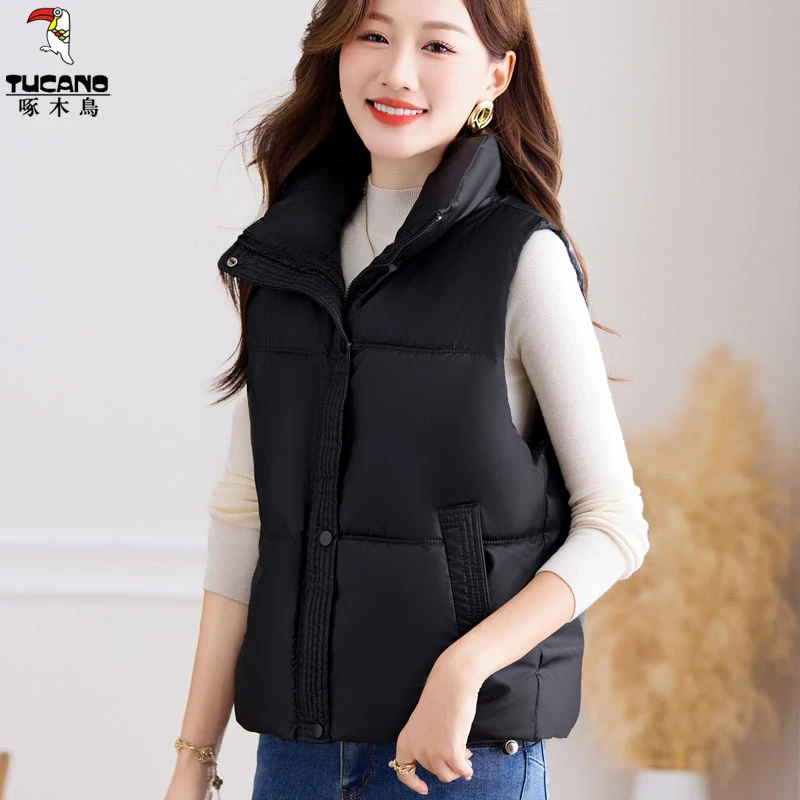 【官方】啄木鸟冬季2025年新款马甲女洋气时尚印花厚款保暖马夹外套