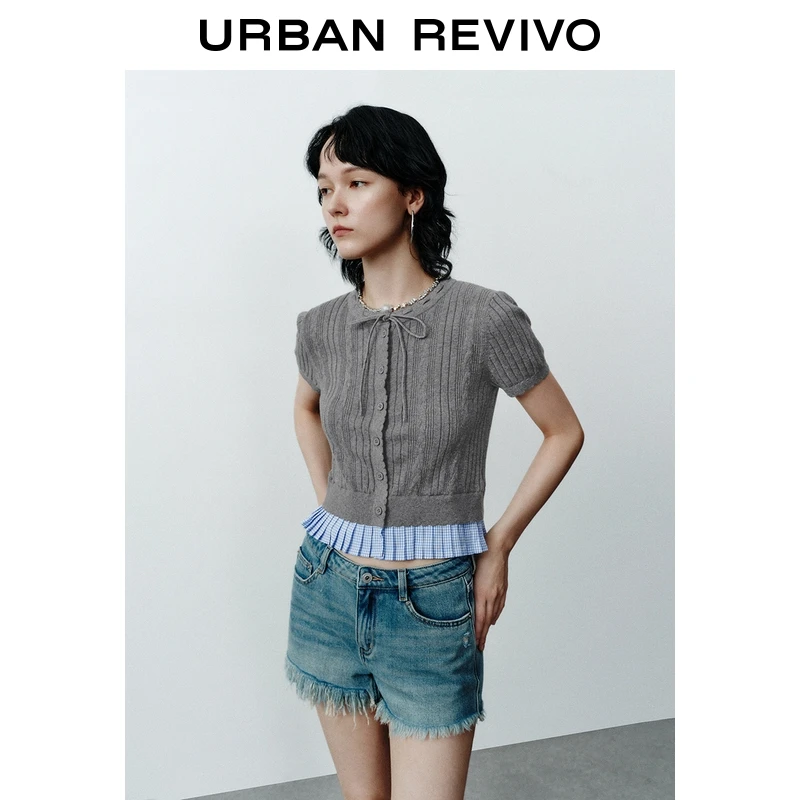 UR2025秋季新款女装学院风超短款针织开衫UYL950093+